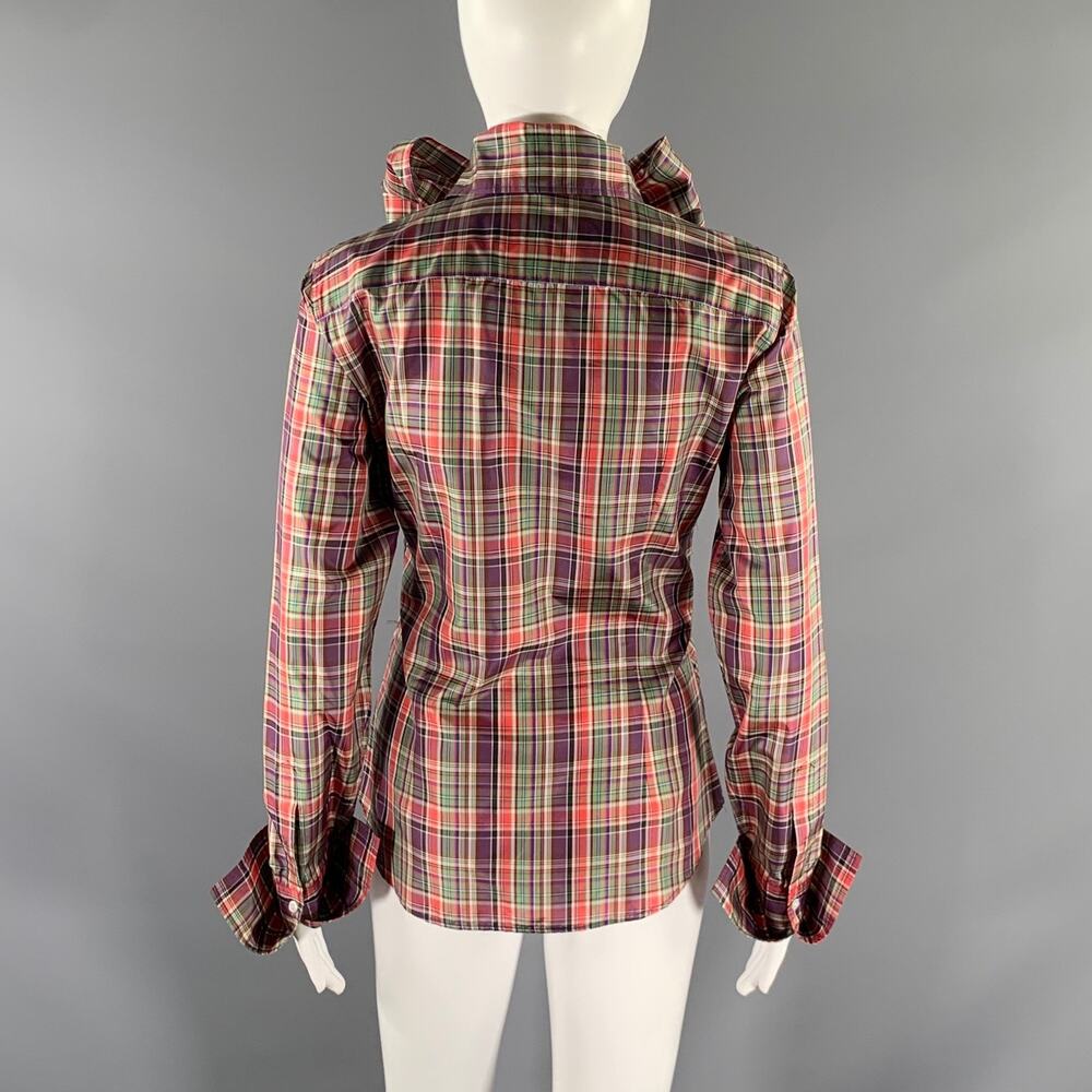 RALPH LAUREN Size 6 Purple Green Silk Plaid Dress Top - Picture 3 of 5